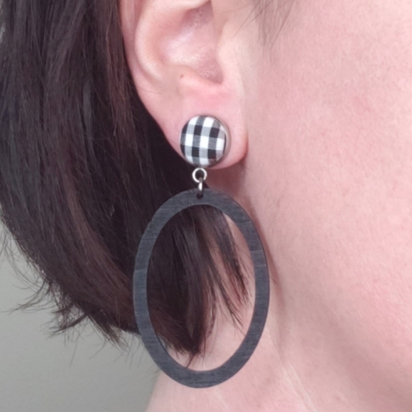 New Handmade | Floral Wooden Oval Earrings - Picture 3 of 3